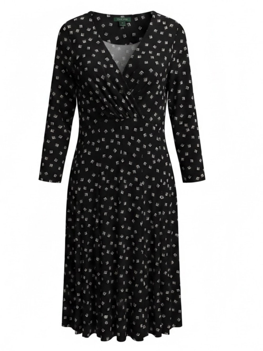 Lauren Ralph Lauren Black White Geometric Faux Wrap Midi Dress Size 16 NWT - Picture 2 of 14
